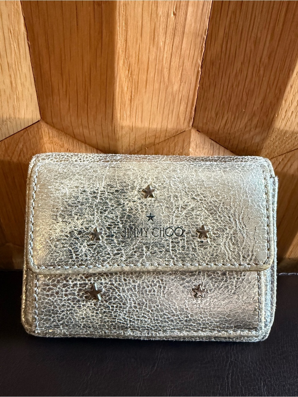Jimmy Choo Metallic Gold Star-Stud Compact Card Holder